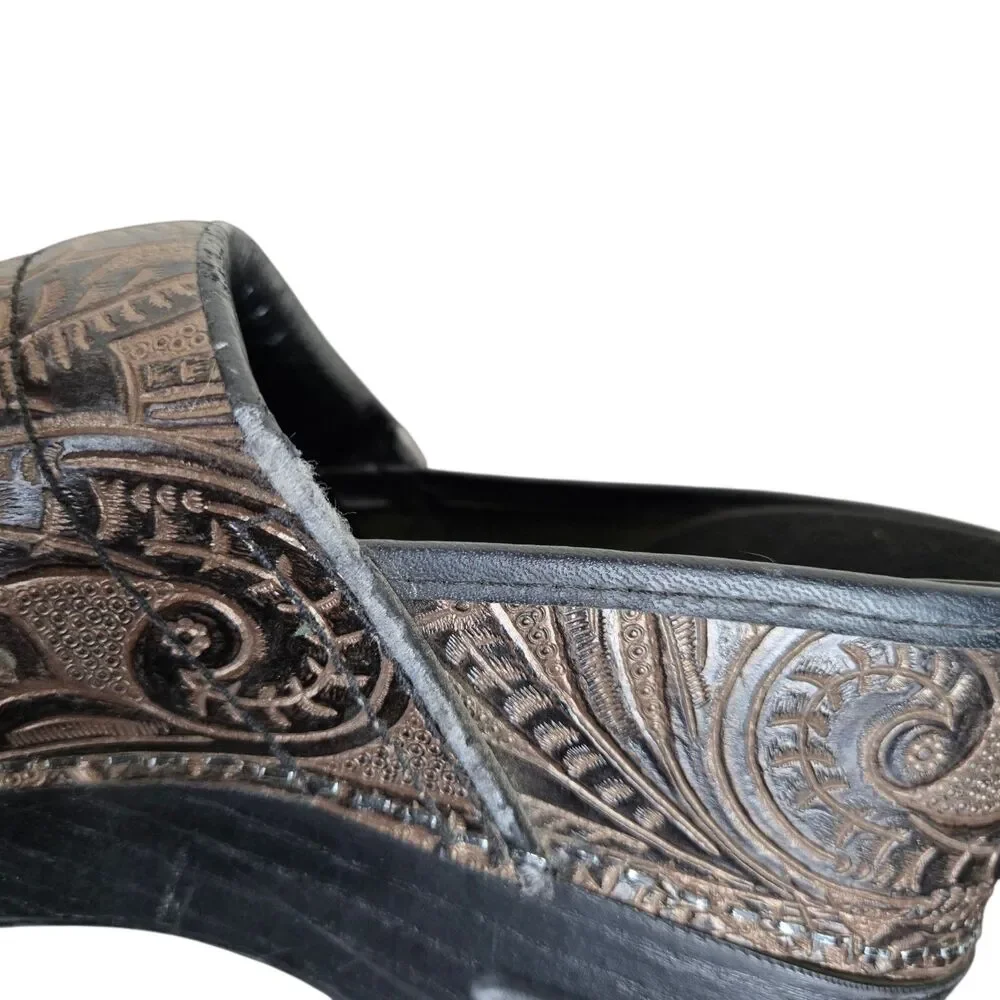 Dansko Floral Tooled Clogs Sz 41 US 10.5 - 11 Brown Leather Comfort